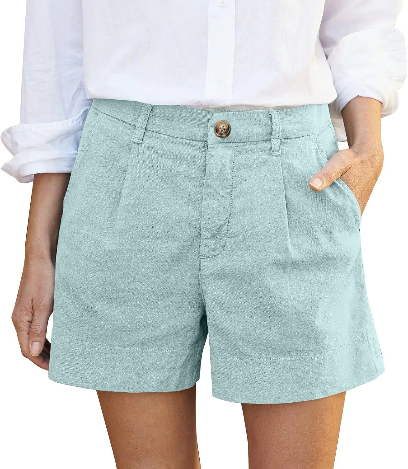 Womens Linen Shorts Casual Summer Lounge Shorts Lightweight Wide Leg Shorts with Pockets High Waisted Bermuda Shorts