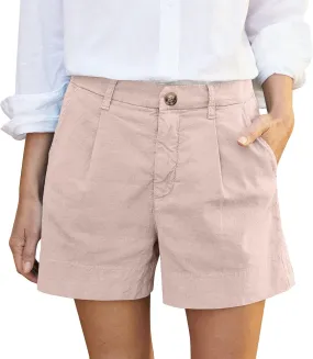 Womens Linen Shorts Casual Summer Lounge Shorts Lightweight Wide Leg Shorts with Pockets High Waisted Bermuda Shorts