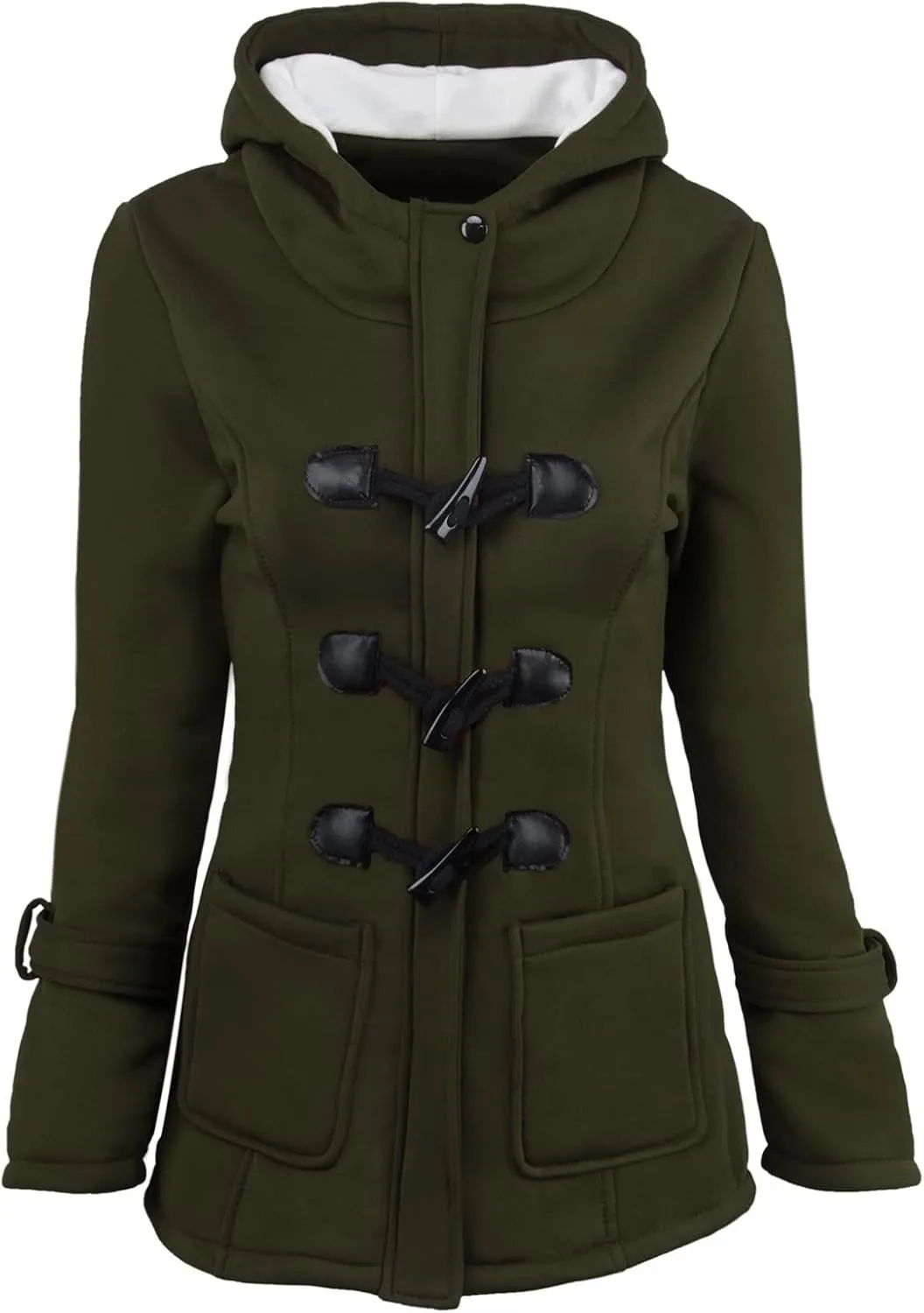 Womens Long Winter Coat Horn Button Thicken Coat with Hooded Winter Warm Jacket Solid Winter Womens Puffer Jacket