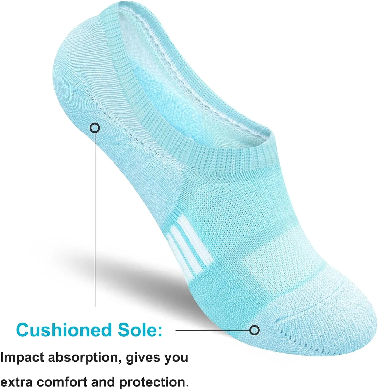 Womens No Show Comfort Cushioned Anti-blister Moisture Wicking Athletic Running Socks 5 Pairs