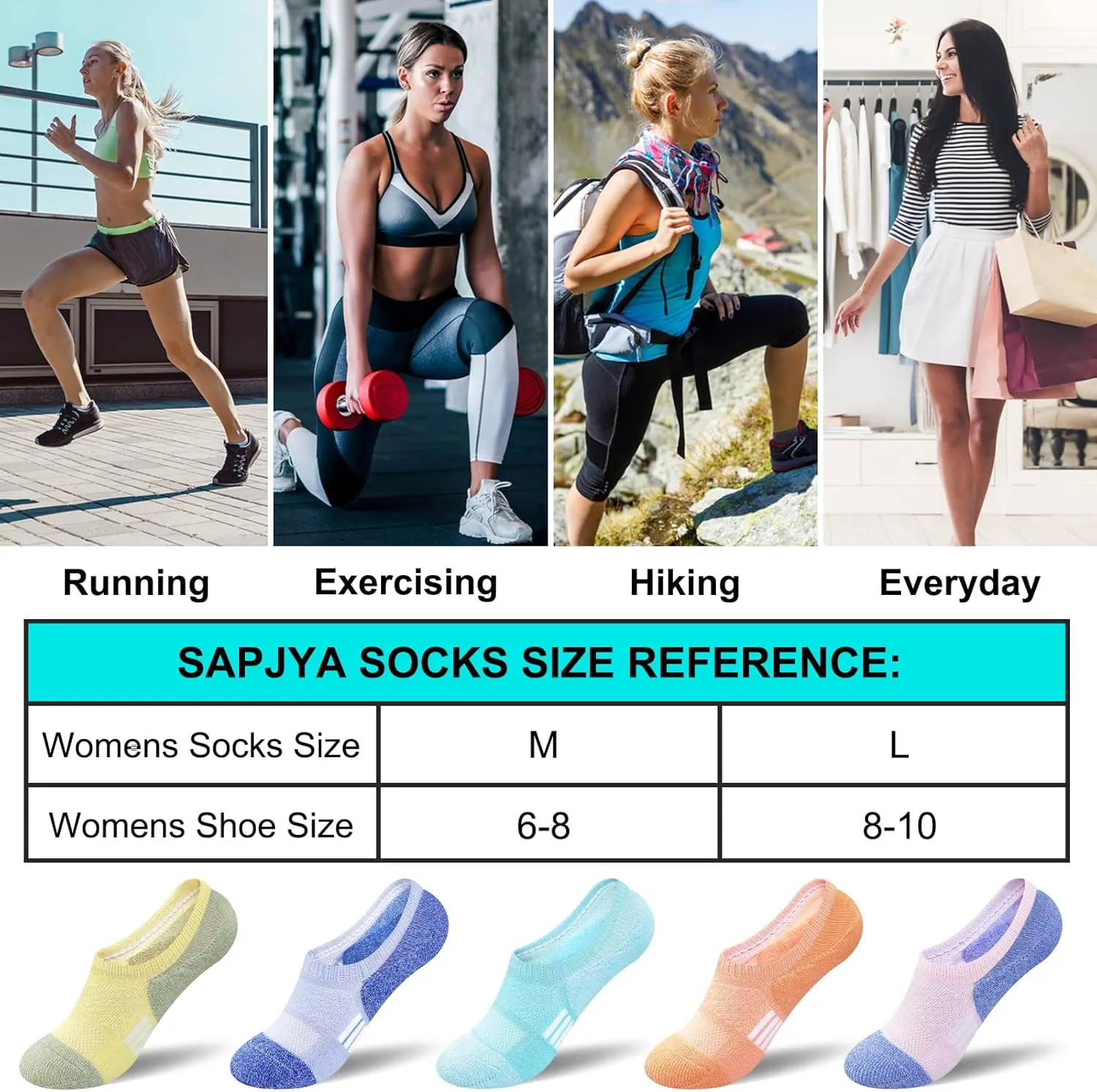 Womens No Show Comfort Cushioned Anti-blister Moisture Wicking Athletic Running Socks 5 Pairs