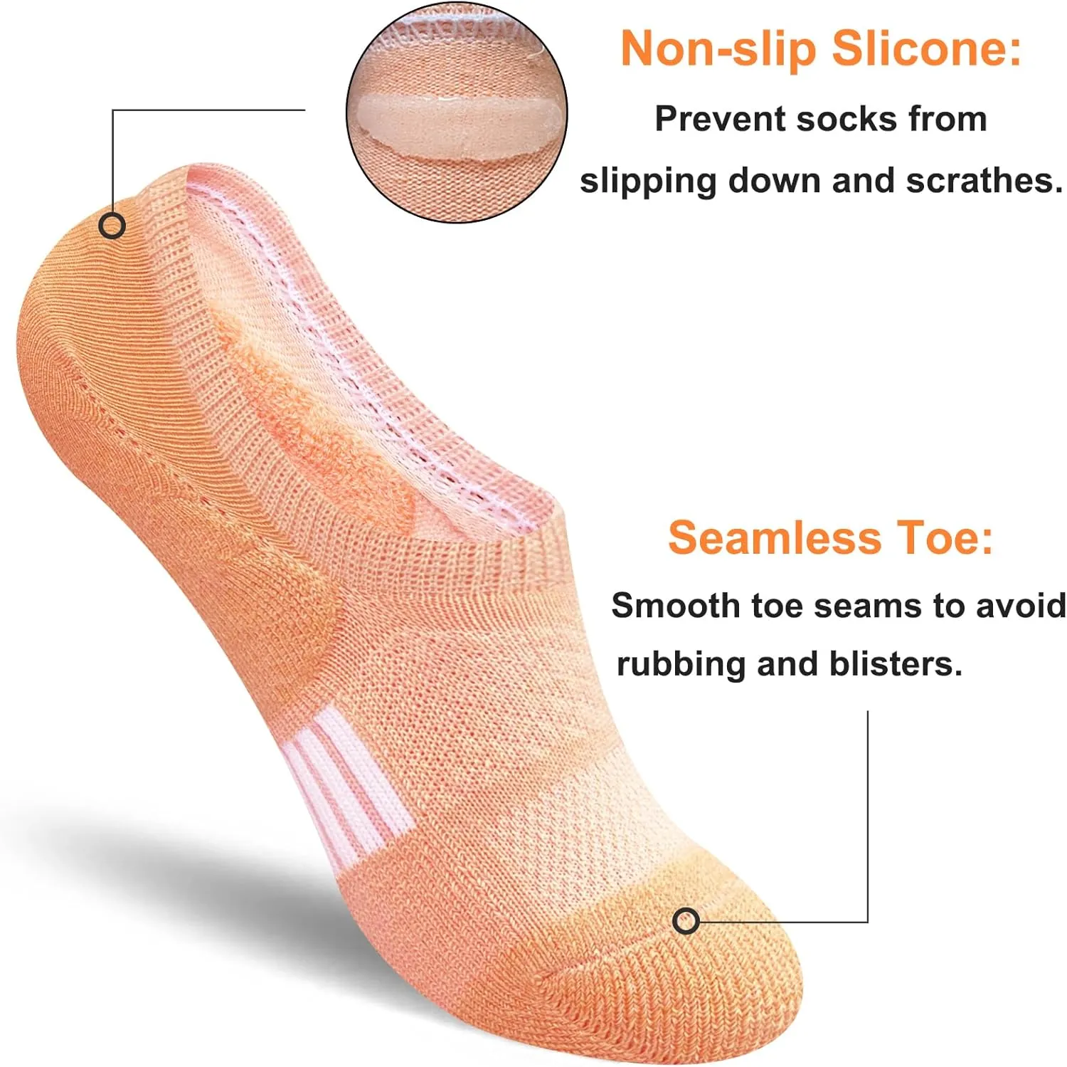 Womens No Show Comfort Cushioned Anti-blister Moisture Wicking Athletic Running Socks 5 Pairs