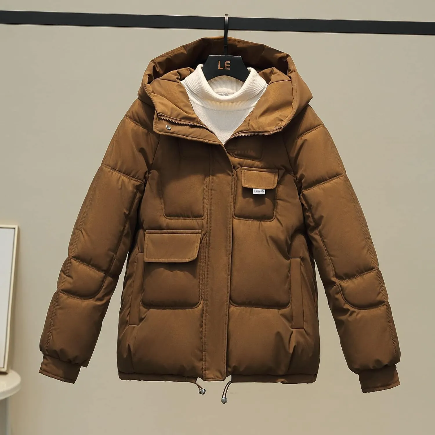 Womens Puffer Jacket With Hood Quilted Womens Puffer Winter Long Sleeve Lightweight Jackets Basic Baggy Pullover