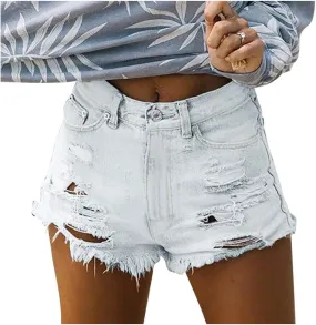 Womens Ripped Hole Denim Shorts Low Rise Stretchy Trendy Mom Jeans Shorts Solid Frayed Hem Hot Shorts Womens Shorts for Summer Dressy