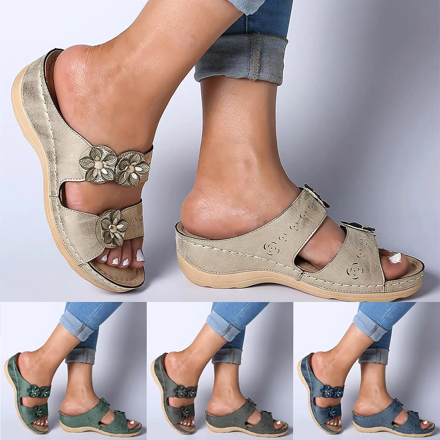 Womens Sandals Casual Comfortable Bohemia Beach Flat Sandals Floral Gladiator Shoes