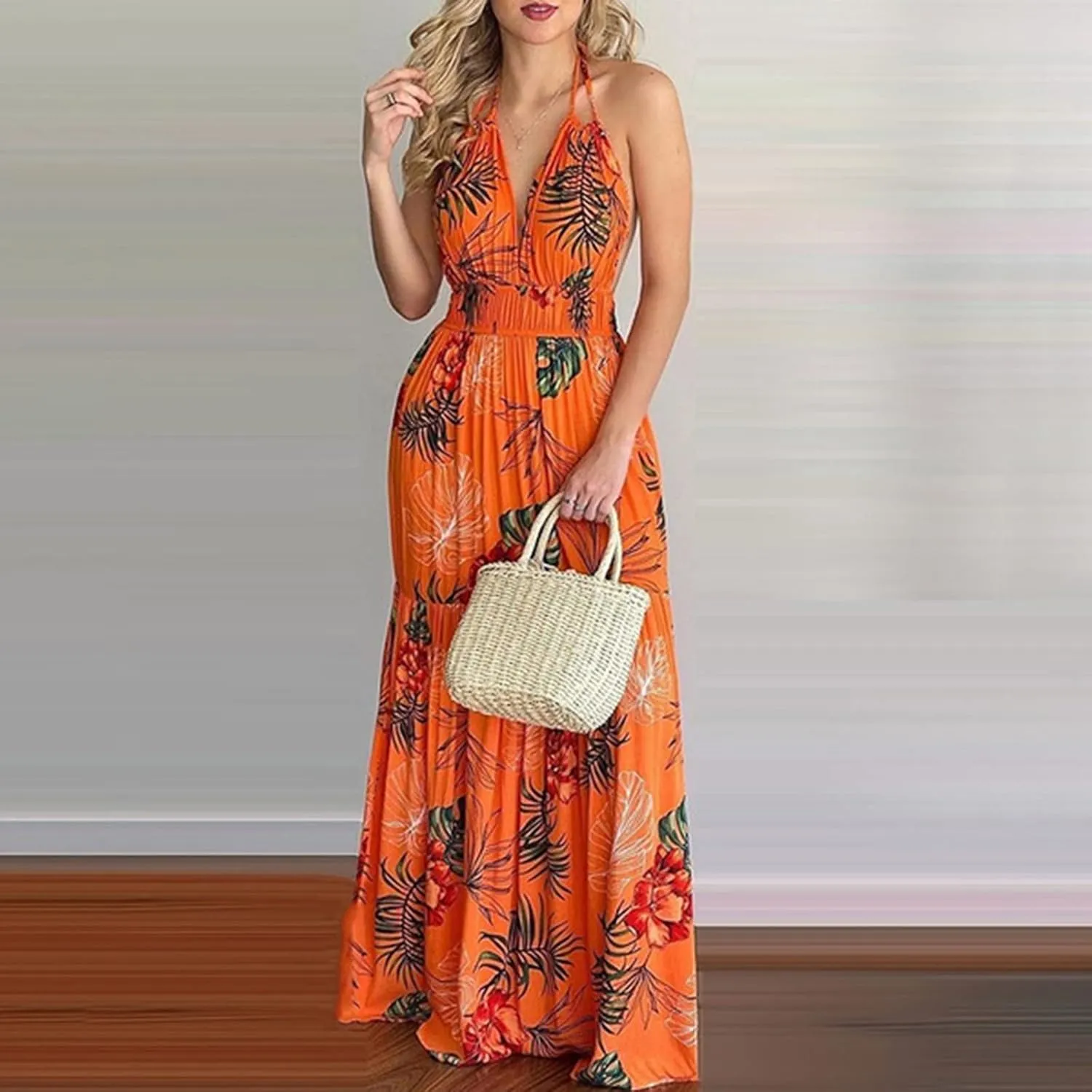 Womens Sleeveless Spaghetti Strap Homecoming Dresses - Deep V Neck Maxi Long Dresses