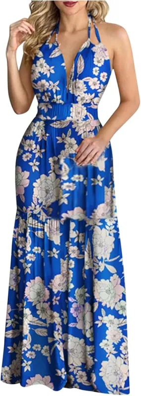 Womens Sleeveless Spaghetti Strap Homecoming Dresses - Deep V Neck Maxi Long Dresses