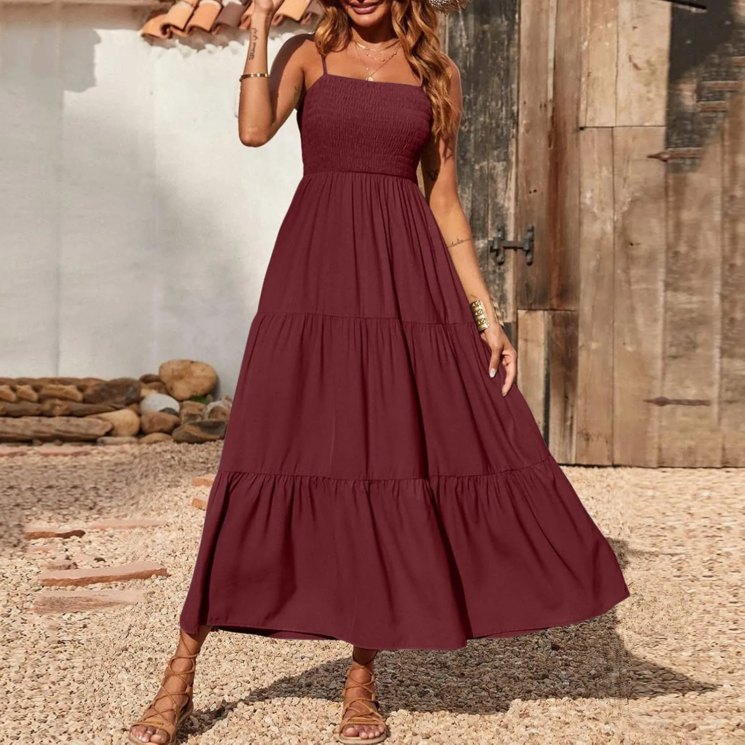 Womens Sleeveless Strapless Slip Dresses Dresses Sun Dresses for Women Beach Hawaiian Pleated Maxi Long Dresses