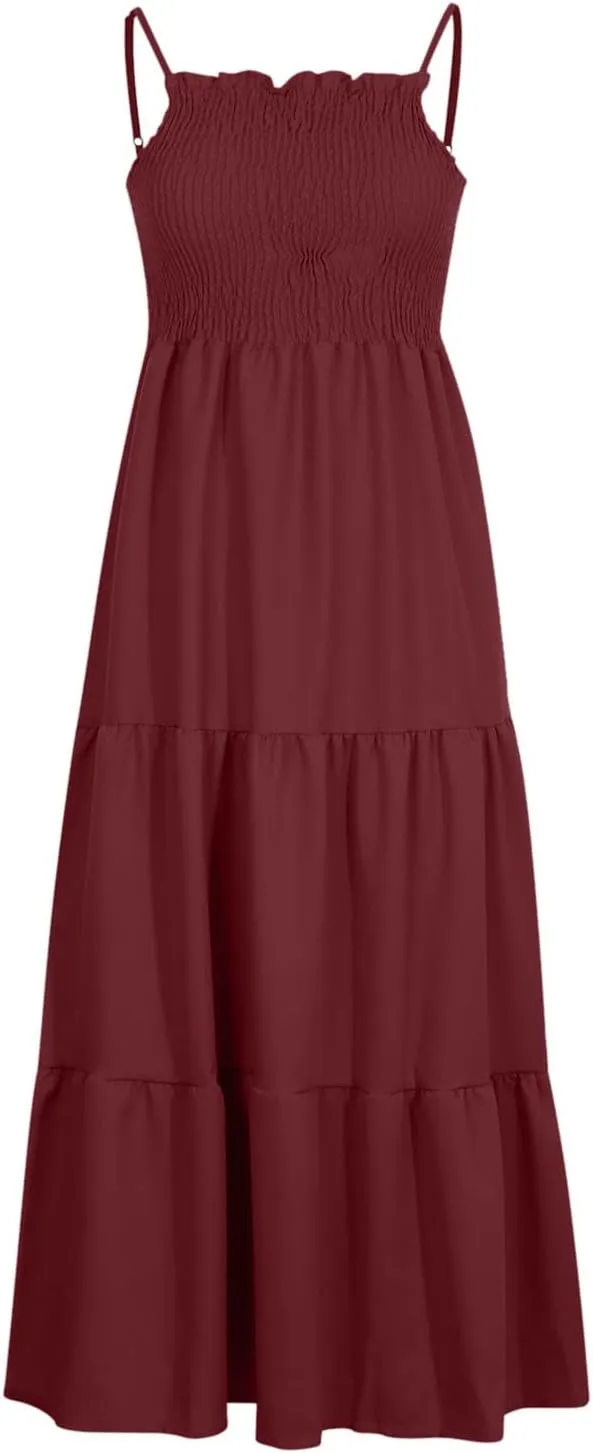 Womens Sleeveless Strapless Slip Dresses Dresses Sun Dresses for Women Beach Hawaiian Pleated Maxi Long Dresses