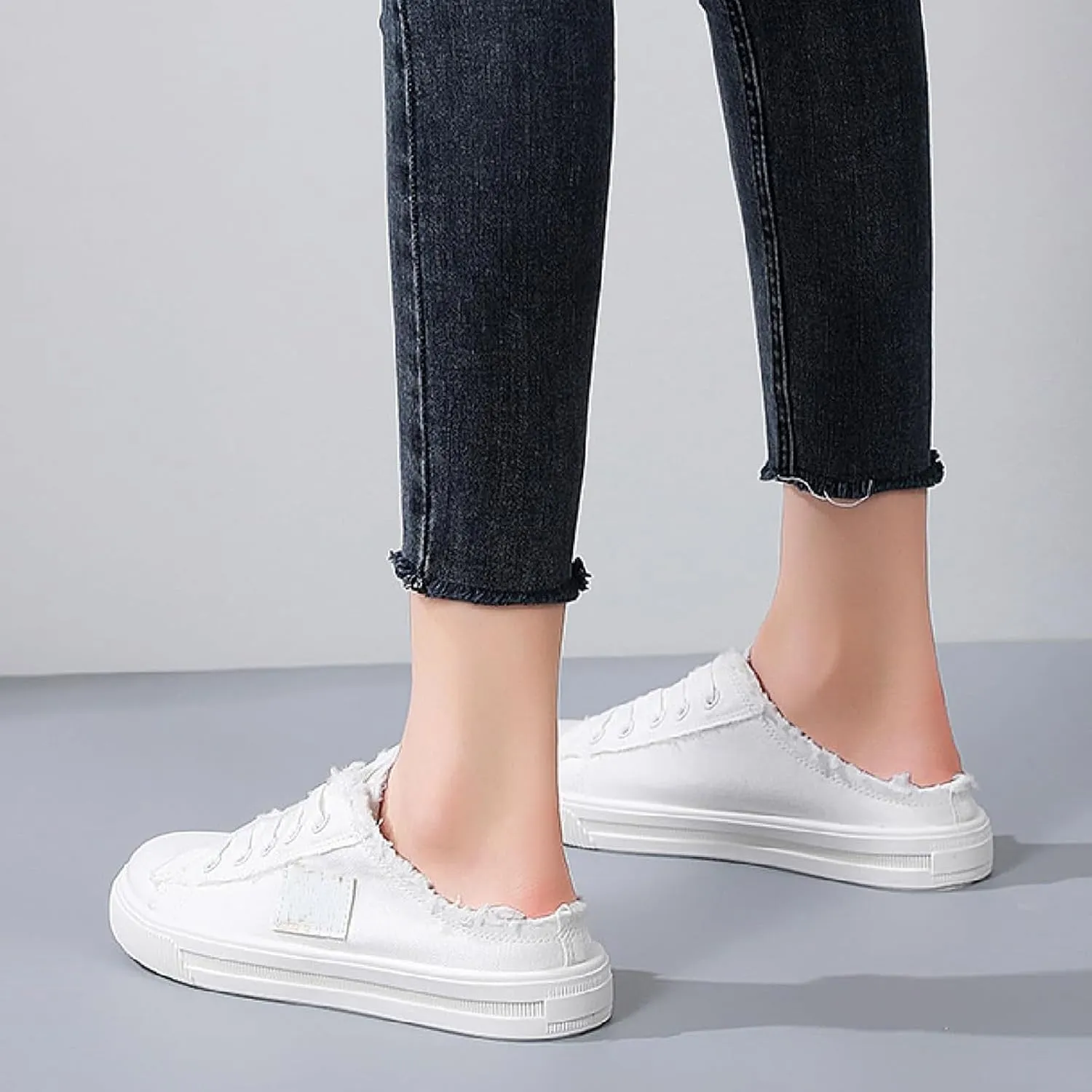 Womens Slip On Sneakers Fashion Comfortable Memory Foam Canvas Mules Shoes Casual Backless Loafers Slippers for Women