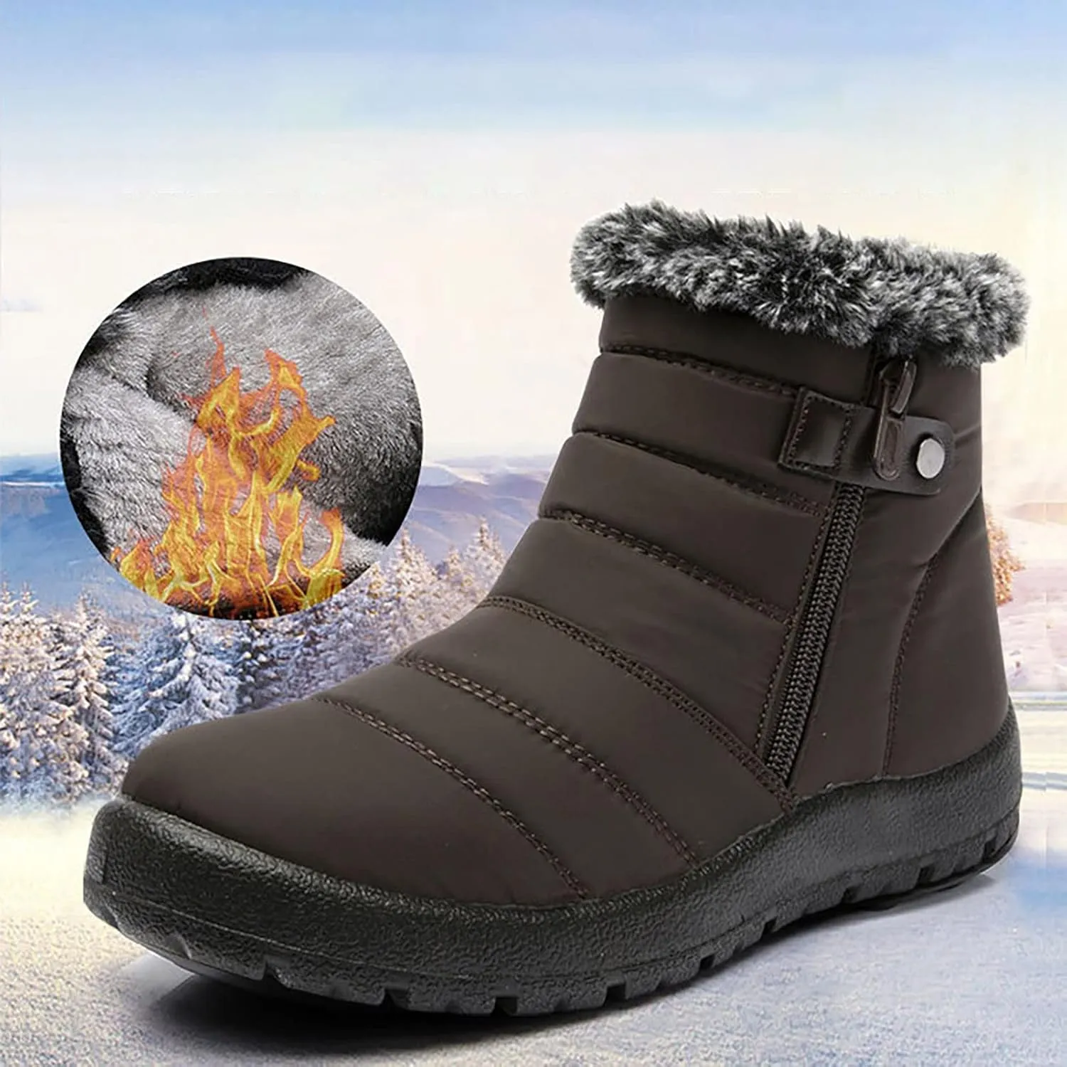 Womens Snow Boots Waterproof Wide Womens Waterproof Snow Boots with Zipper Woman Winter Boots Knee High Womens Waterproof Boots Hiking Winter Boot Womens