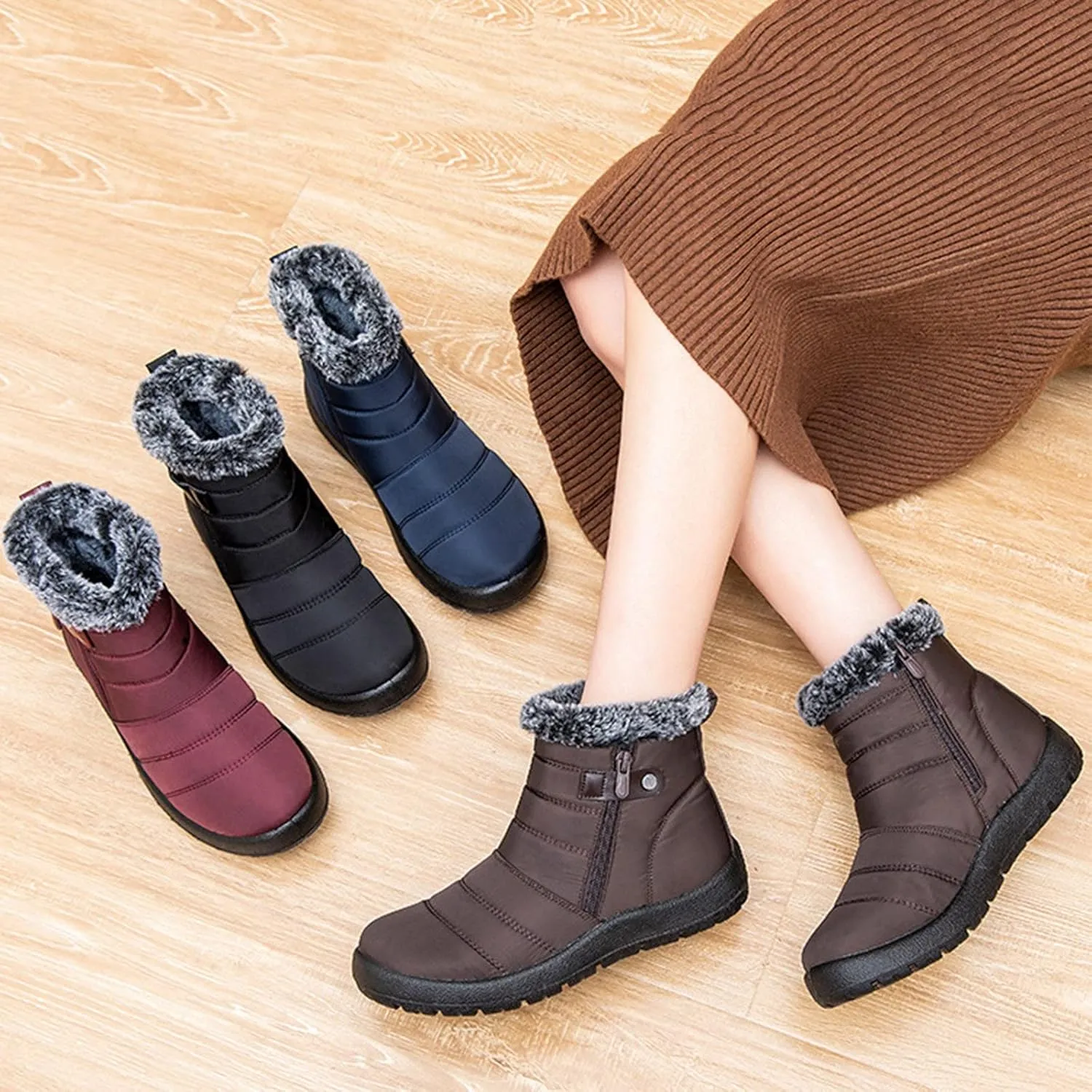 Womens Snow Boots Waterproof Wide Womens Waterproof Snow Boots with Zipper Woman Winter Boots Knee High Womens Waterproof Boots Hiking Winter Boot Womens
