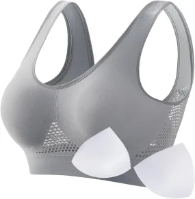 Womens Sports Bras, Yoga Comfort Seamless Stretchy Sports Bra for Women Seamless Comfortable Sports Bra with Removable Pads