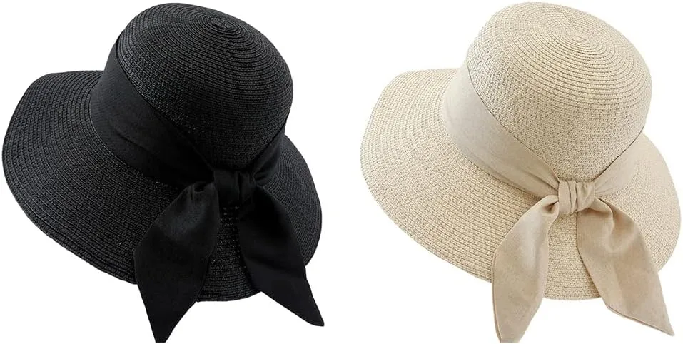 Womens Summer Straw Hats Beach Foldable Travel Hat Wide Brim Casual Sun Hats