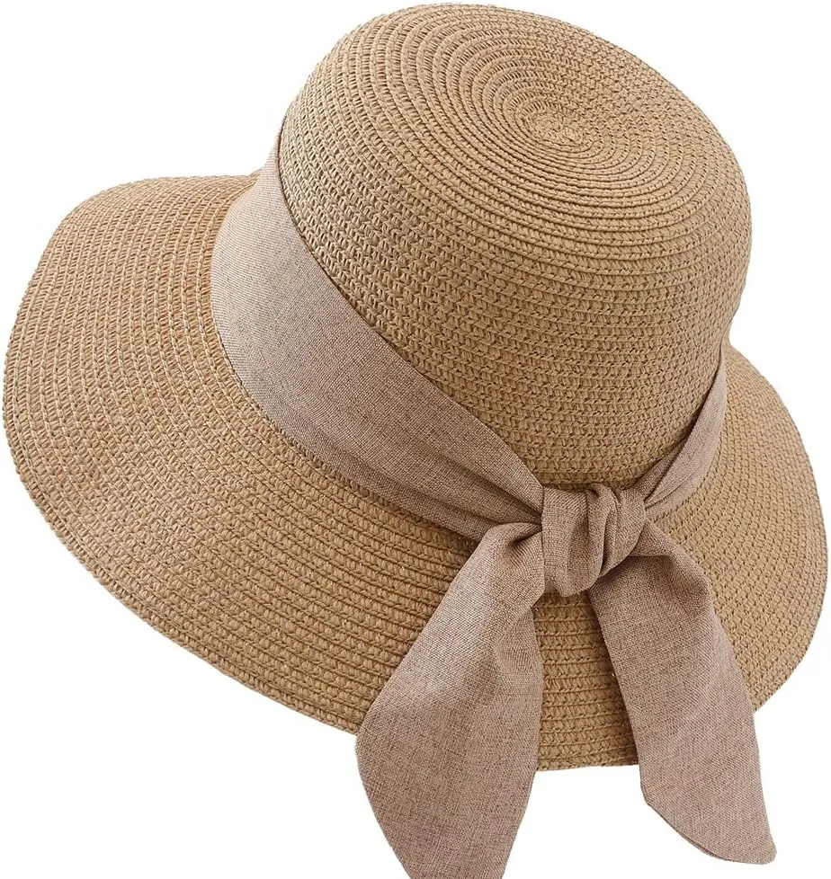 Womens Summer Straw Hats Beach Foldable Travel Hat Wide Brim Casual Sun Hats