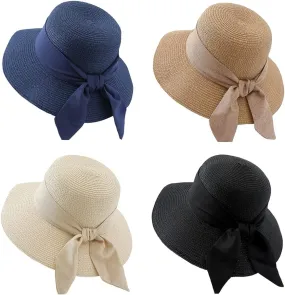Womens Summer Straw Hats Beach Foldable Travel Hat Wide Brim Casual Sun Hats