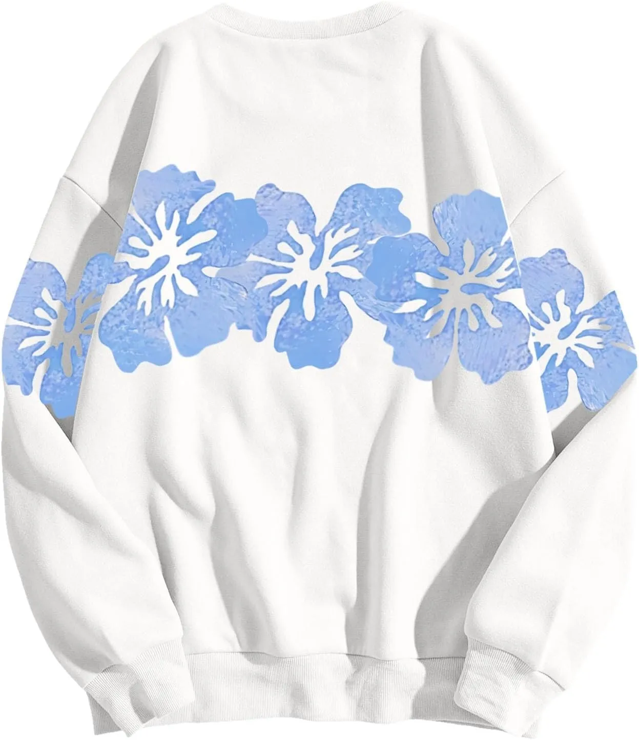 Womens Sweatshirt Floral Print Trendy Comfy Sweatshirts Drop Shoulder Long Sleeve Crewneck Casual Tshirts Clothing