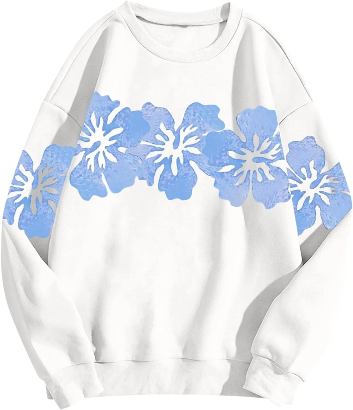 Womens Sweatshirt Floral Print Trendy Comfy Sweatshirts Drop Shoulder Long Sleeve Crewneck Casual Tshirts Clothing