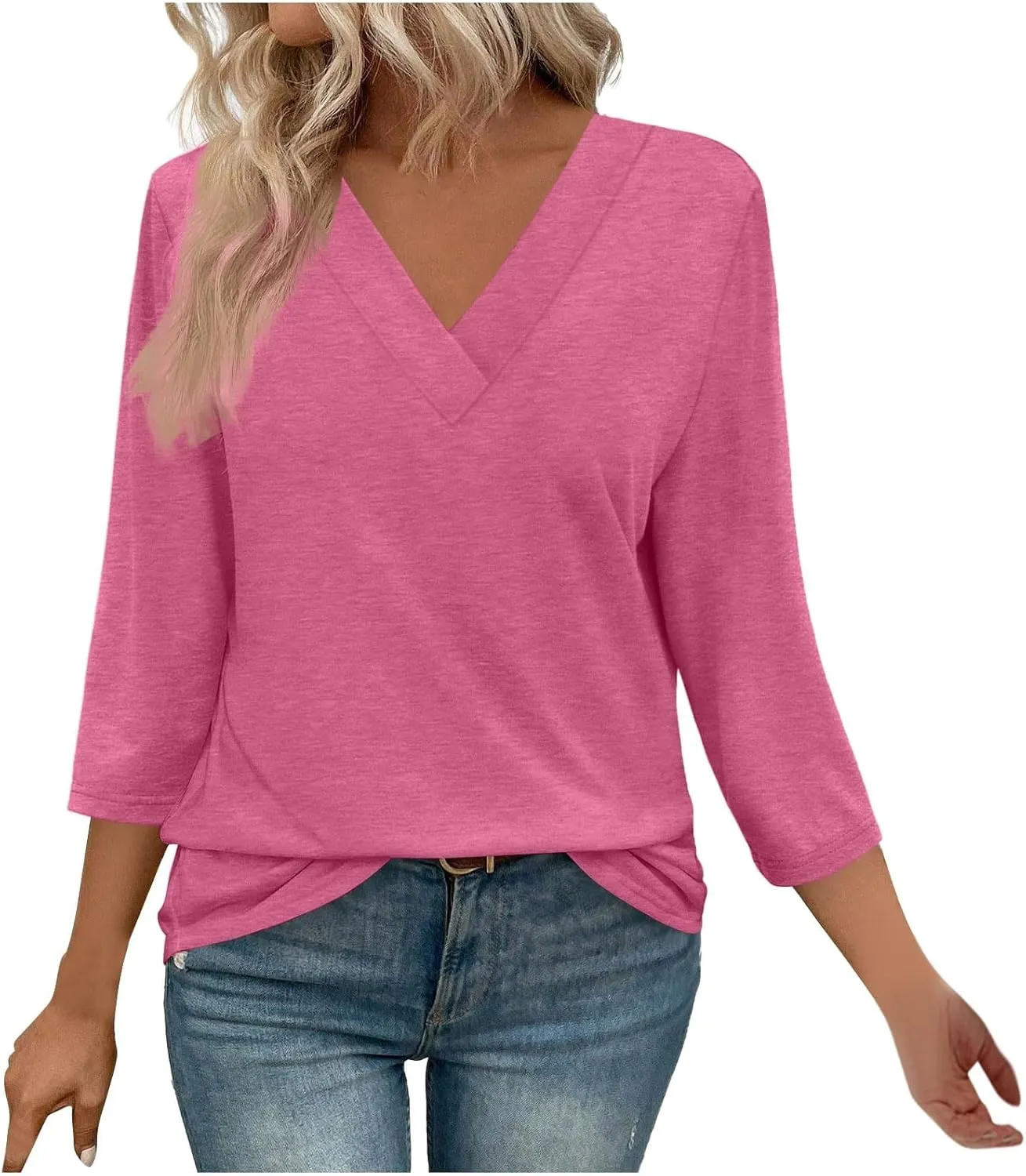 Womens Tops Dressy Casual 3/4 Sleeve Shirts V Neck Trendy Tshirts Comfy Work Blouses Loose Fit Tunics Basic Tees