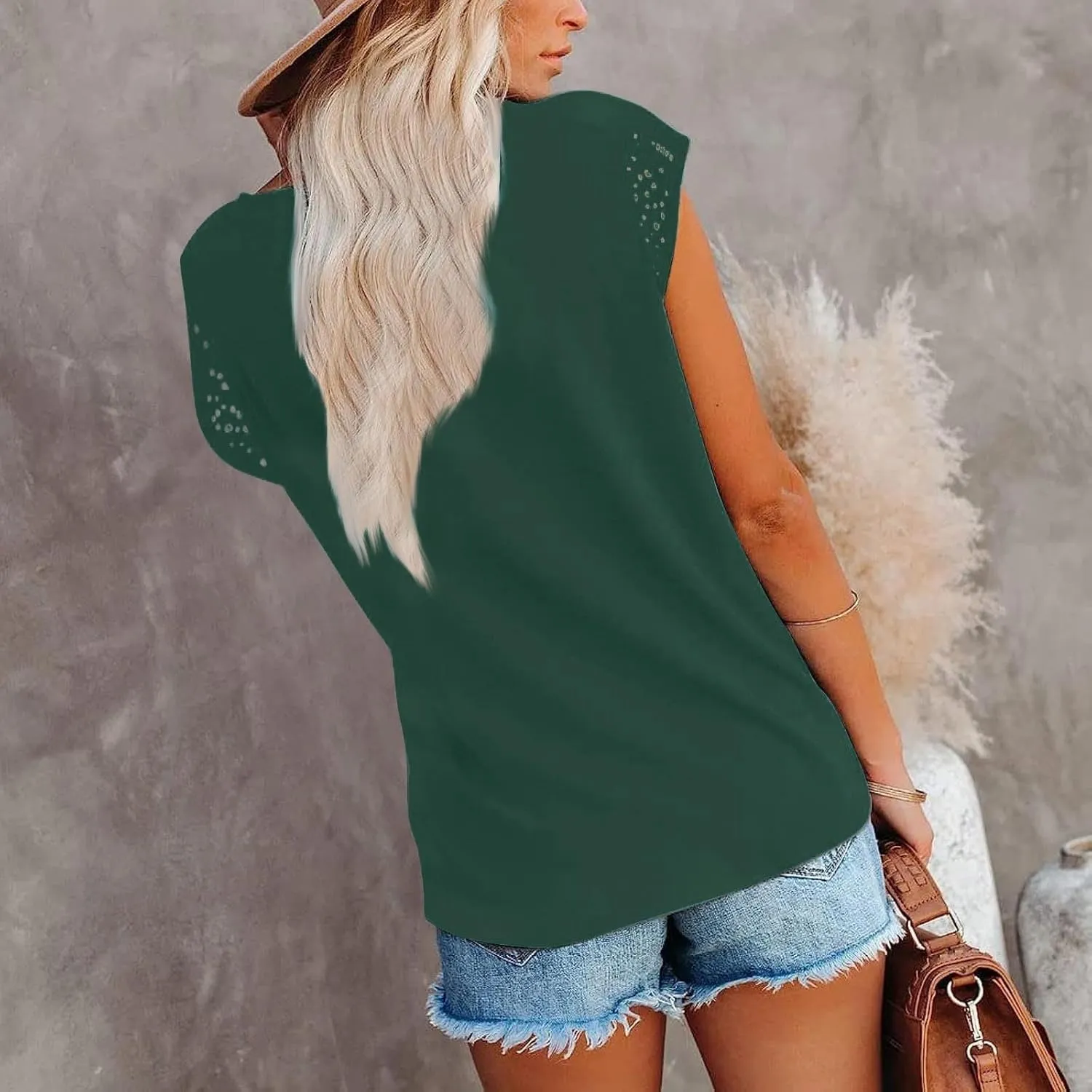 Womens Tops Womens Cap Sleeve Summer Tops Trendy Tank Tops Lace V Neck Loose Fit Shirts