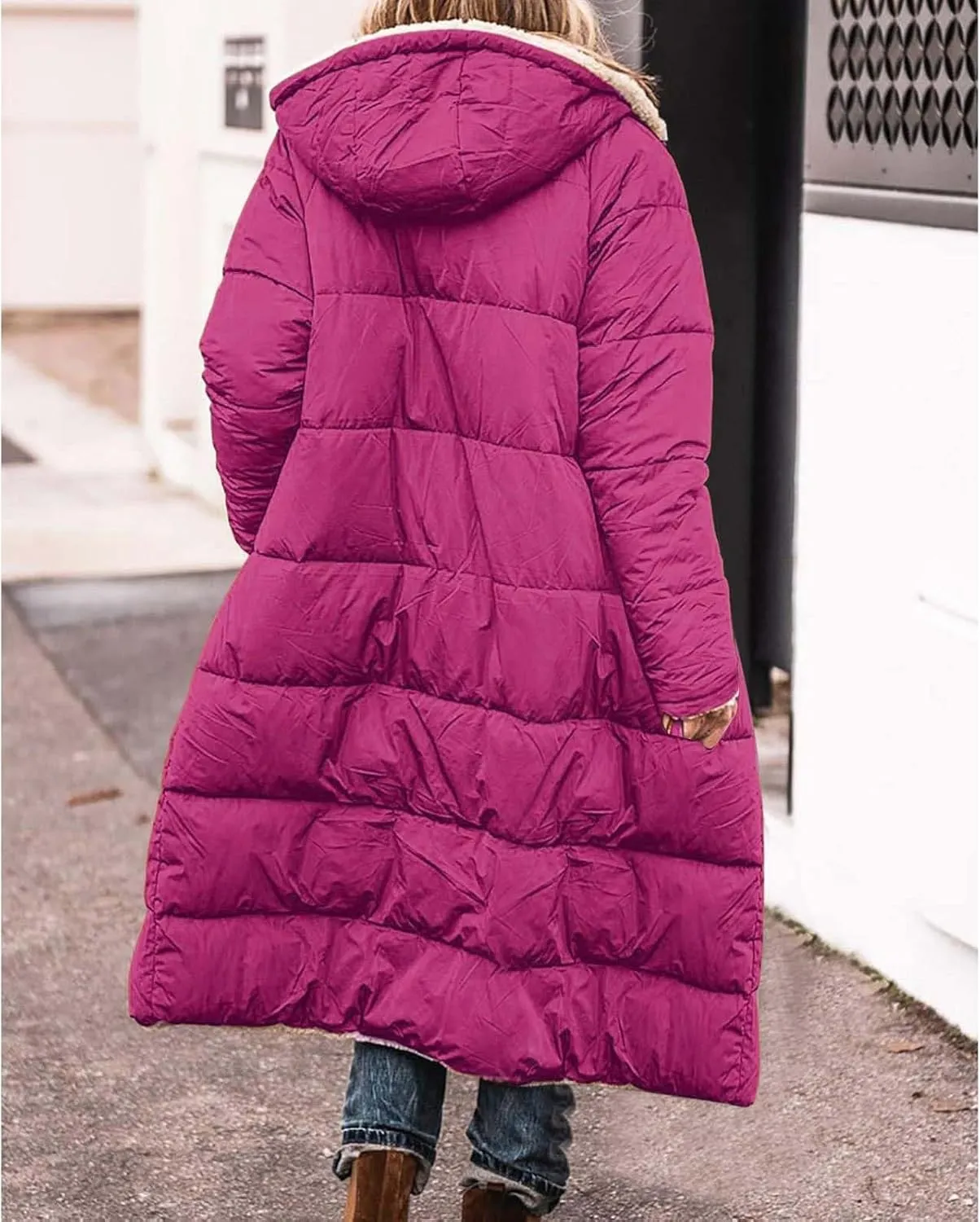 Womens Warm Winter Puffer Hooded Puffer Jacket Lightweight Winter Coat Womens sherpa Fleece Lined Long Jackets
