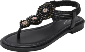 Womens Wedges Sandals Elastic Ankle Strap Casual Beach Shoes Slingback Toe Bohemian Beaded Womens Bow Sandals Size 11