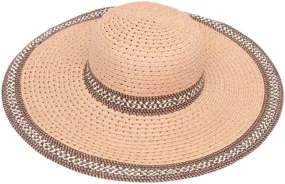 Womens Wide Brim Straw Floppy Sun Hat w/Houndstooth Band
