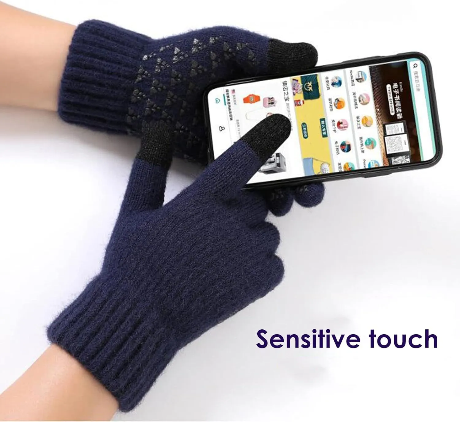 Womens Winter Gloves Warm Touch Screen Gloves Fleece Lined Finger Gloves Fluffy Gloves Elastic Cuff Knit Gloves