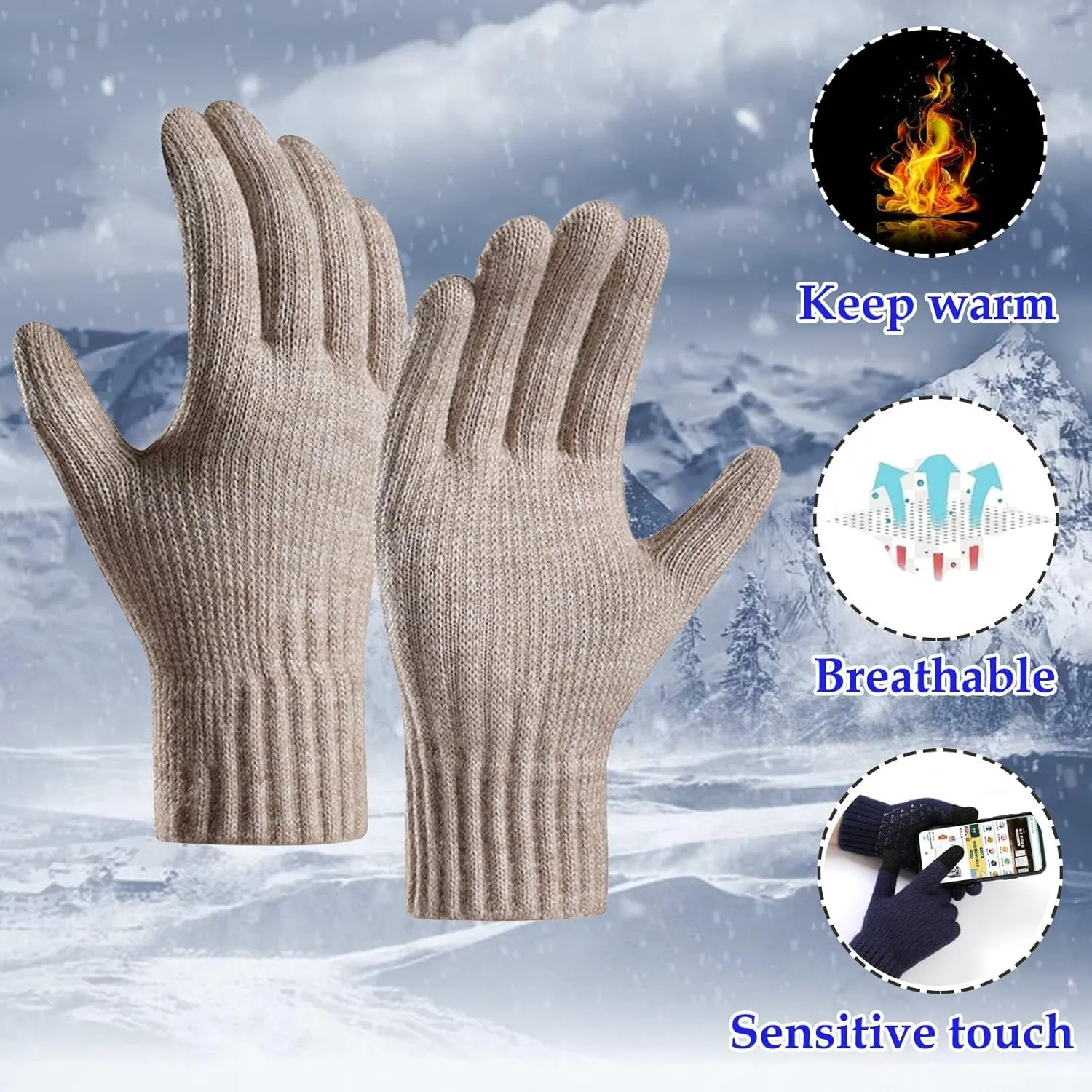 Womens Winter Gloves Warm Touch Screen Gloves Fleece Lined Finger Gloves Fluffy Gloves Elastic Cuff Knit Gloves