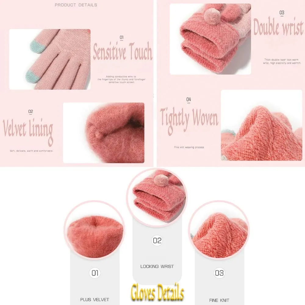 Womens Winter Touchscreen Gloves Knit Warm Lined Thick Windproof Mittens Gloves