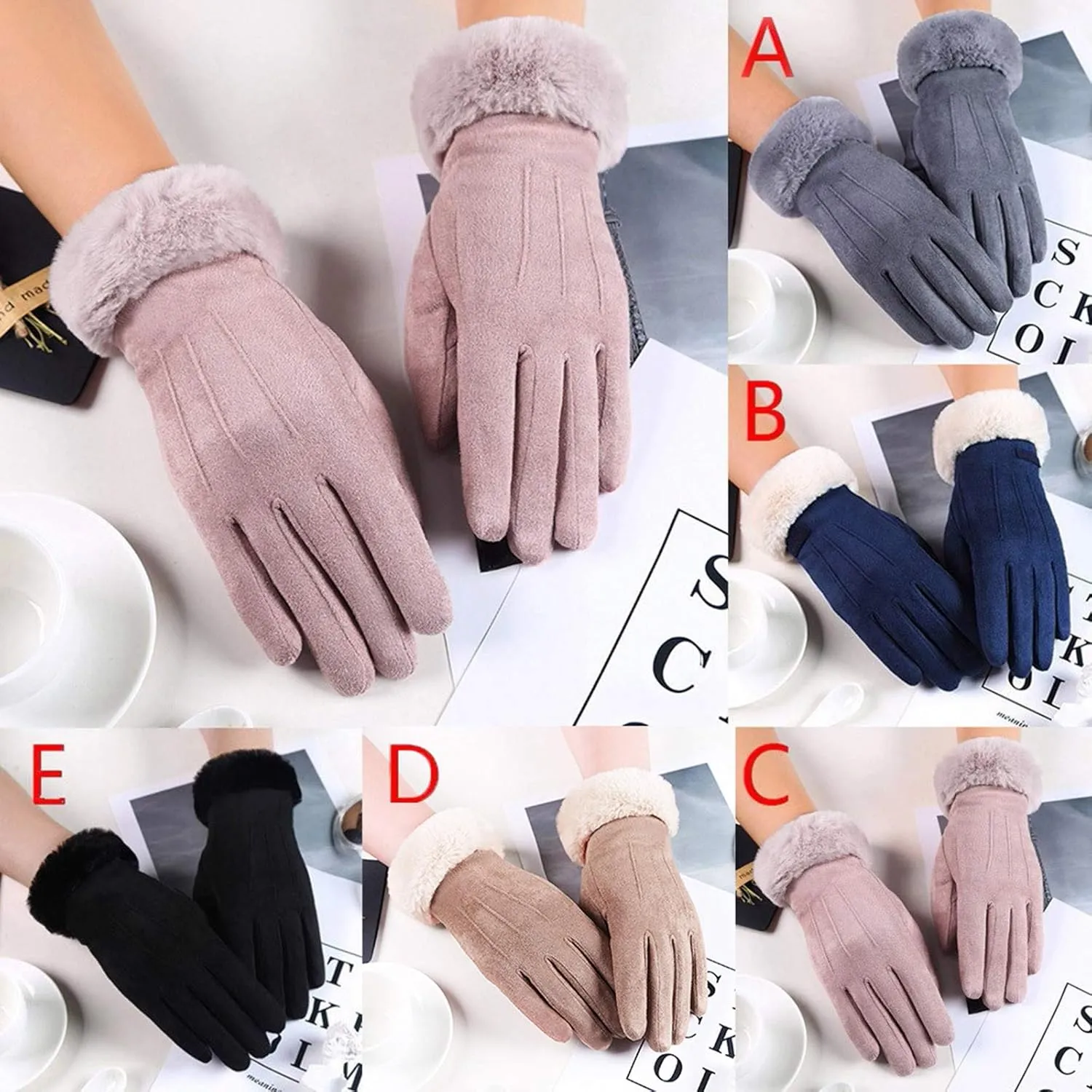 Womens Winter Warm Touch Screen Gloves Thermal Soft Lining Elastic Cuff Texting Plus Velvet Gloves