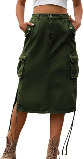Womens Y2K Long Skirt Womens Cargo Mini Skirts, High Waist High Split Denim Skirt Spring Summer Skirts for Women