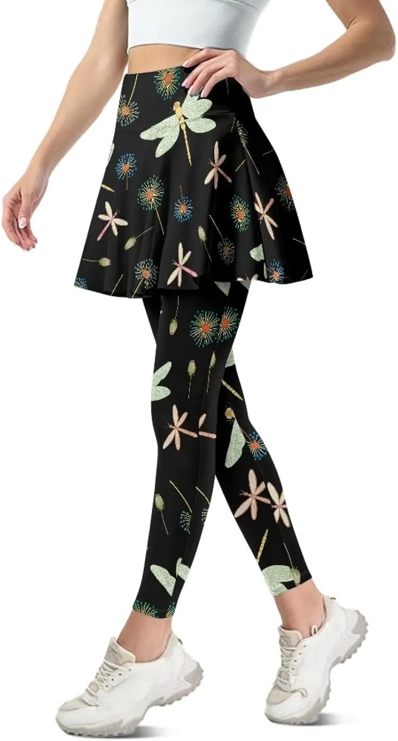 Womens Yoga Leggings with Skirts Tennis Skirt with Capri Leggings High Waisted Skort Leggings Pickleball Pants