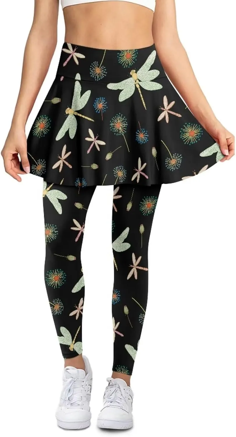 Womens Yoga Leggings with Skirts Tennis Skirt with Capri Leggings High Waisted Skort Leggings Pickleball Pants