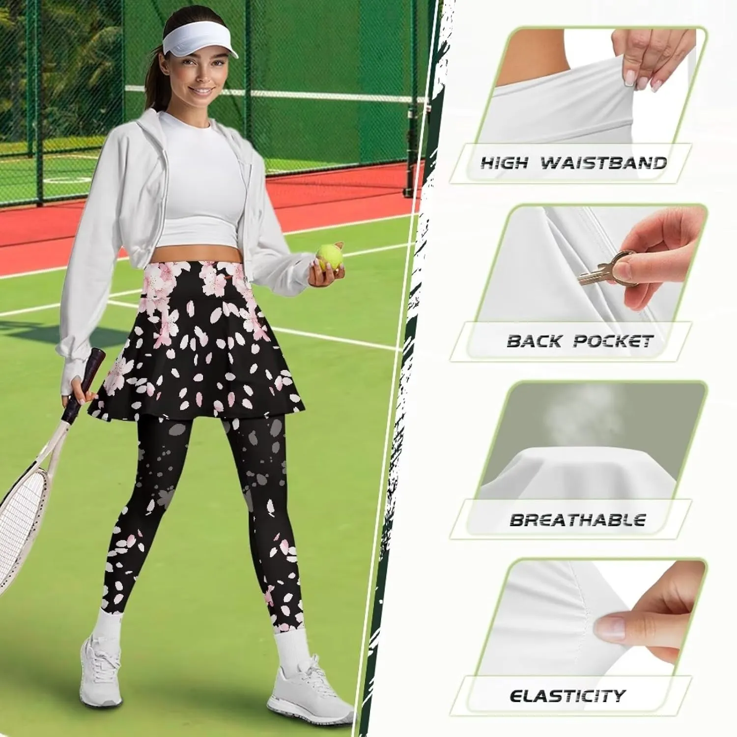 Womens Yoga Leggings with Skirts Tennis Skirt with Capri Leggings High Waisted Skort Leggings Pickleball Pants