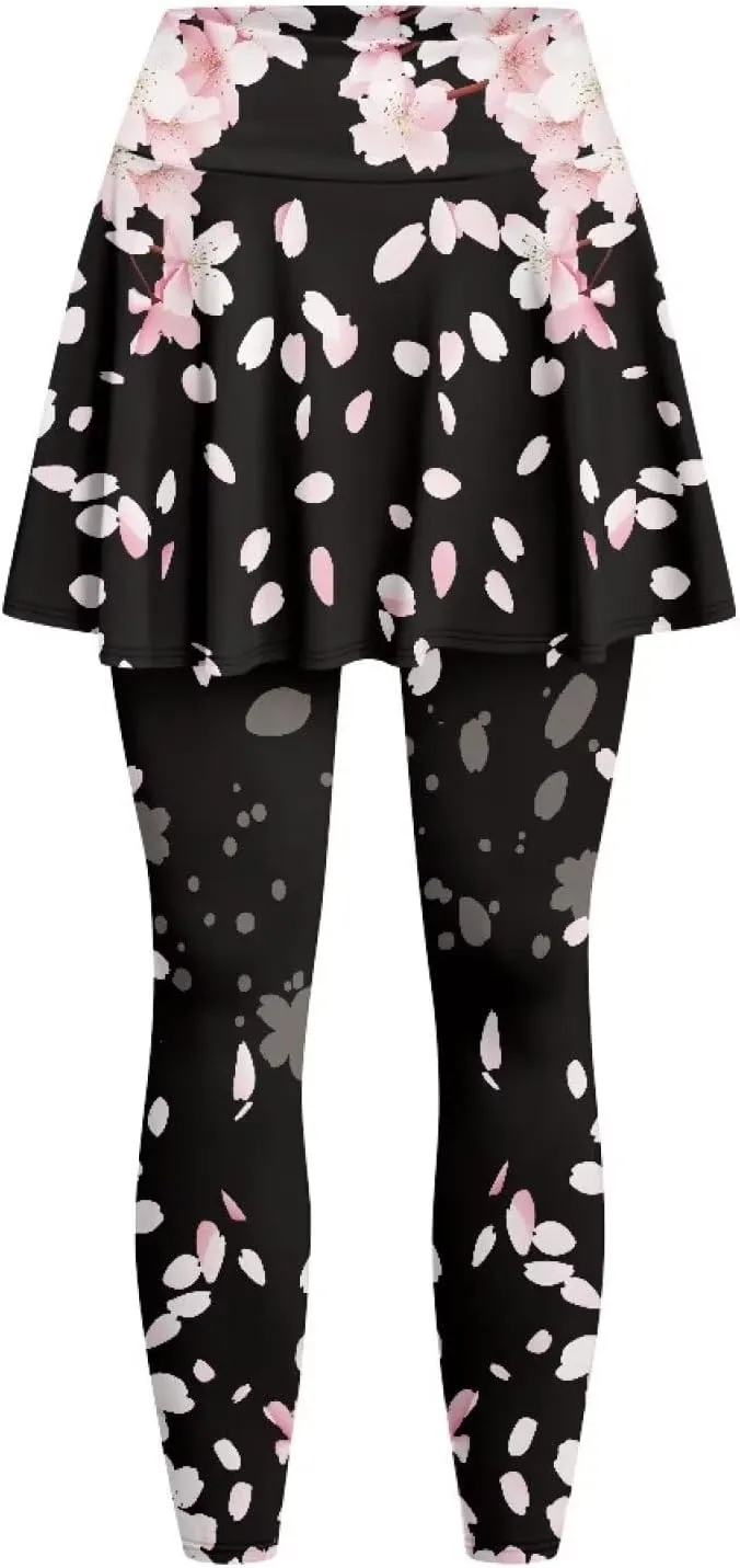 Womens Yoga Leggings with Skirts Tennis Skirt with Capri Leggings High Waisted Skort Leggings Pickleball Pants