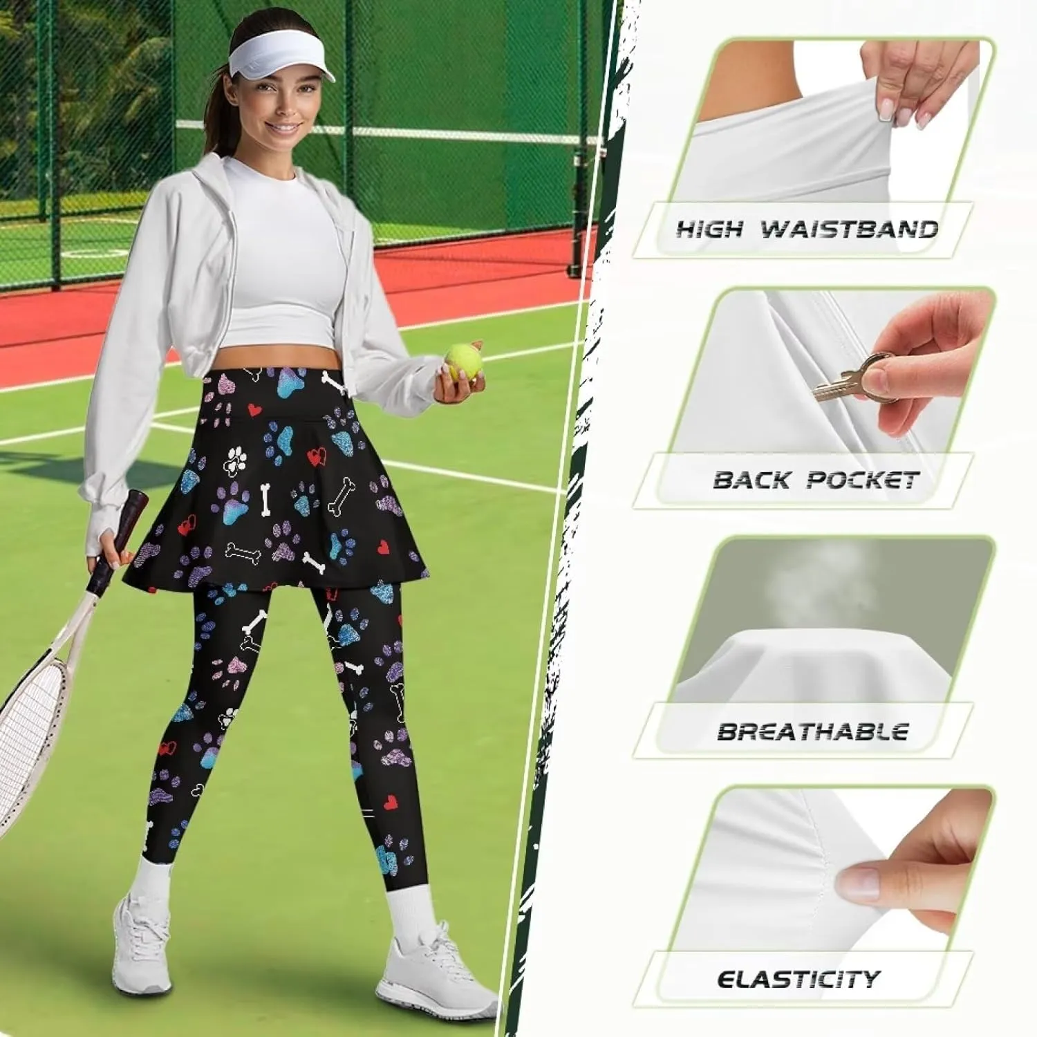 Womens Yoga Leggings with Skirts Tennis Skirt with Capri Leggings High Waisted Skort Leggings Pickleball Pants
