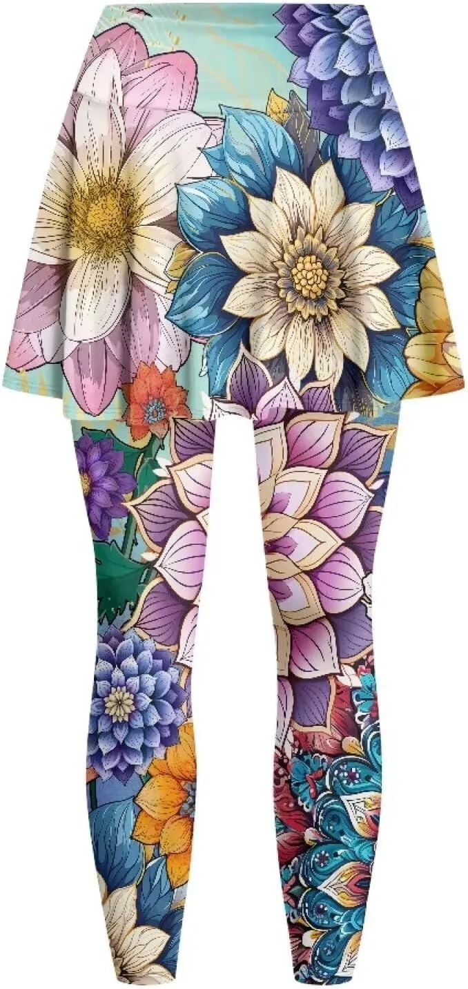 Womens Yoga Leggings with Skirts Tennis Skirt with Capri Leggings High Waisted Skort Leggings Pickleball Pants