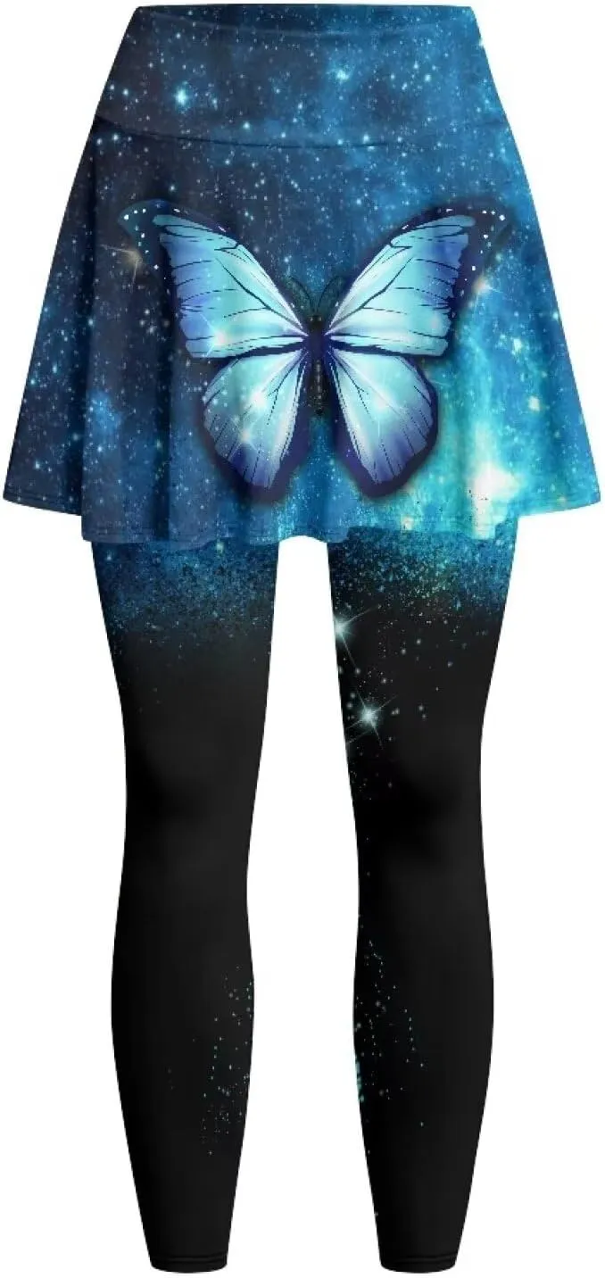 Womens Yoga Leggings with Skirts Tennis Skirt with Capri Leggings High Waisted Skort Leggings Pickleball Pants