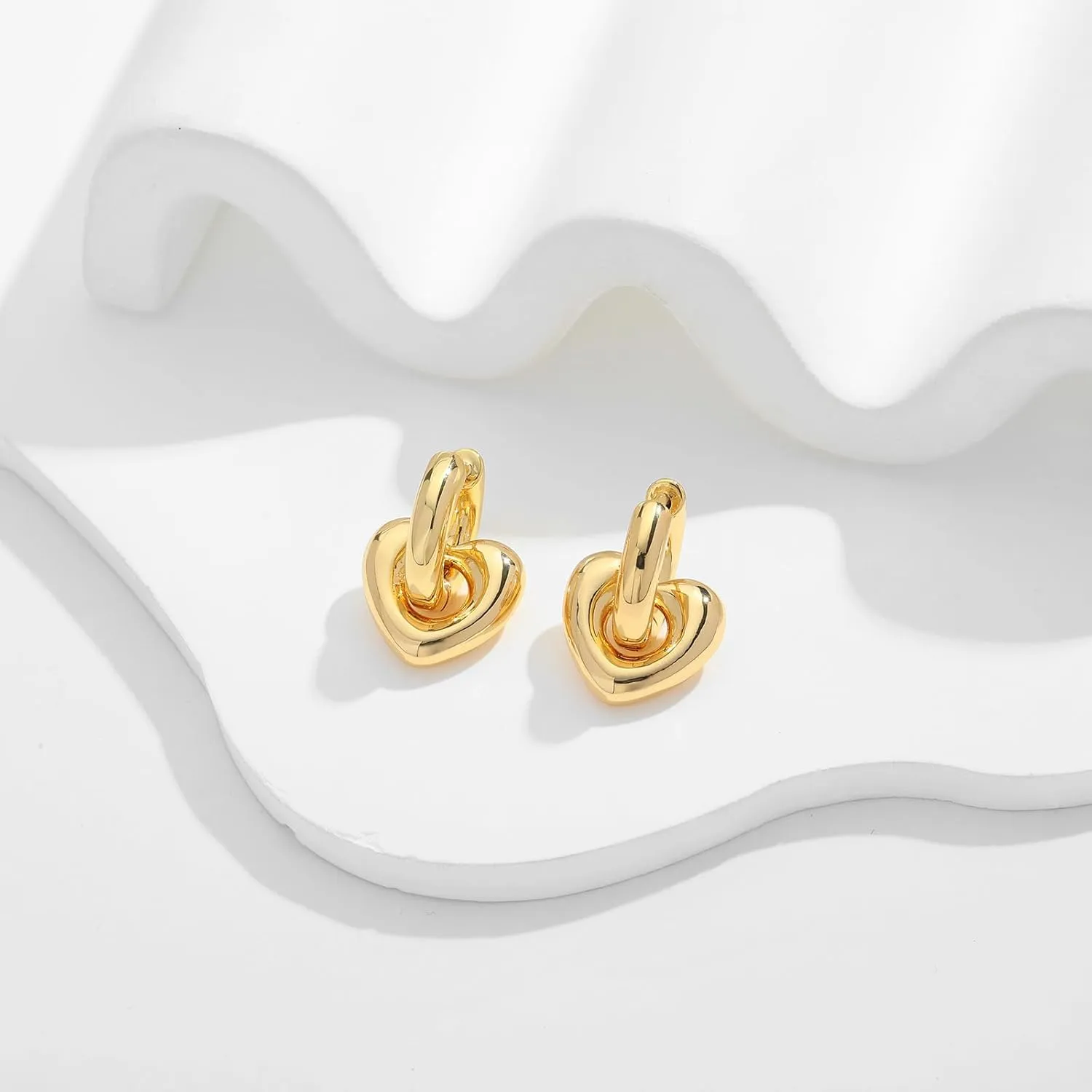 WOWORAMA Gold Heart Huggie Hoop Earrings for Women Trendy Puffy Chunky Heart Hoop Earrings Small Double Hoop Drop Earrings