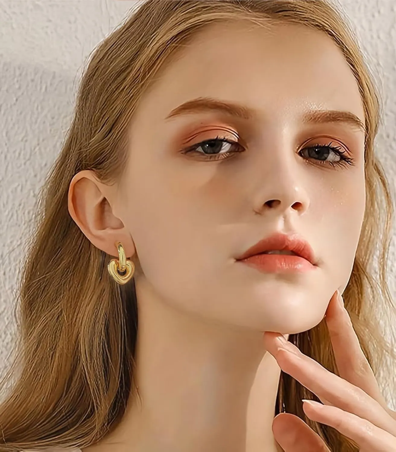 WOWORAMA Gold Heart Huggie Hoop Earrings for Women Trendy Puffy Chunky Heart Hoop Earrings Small Double Hoop Drop Earrings