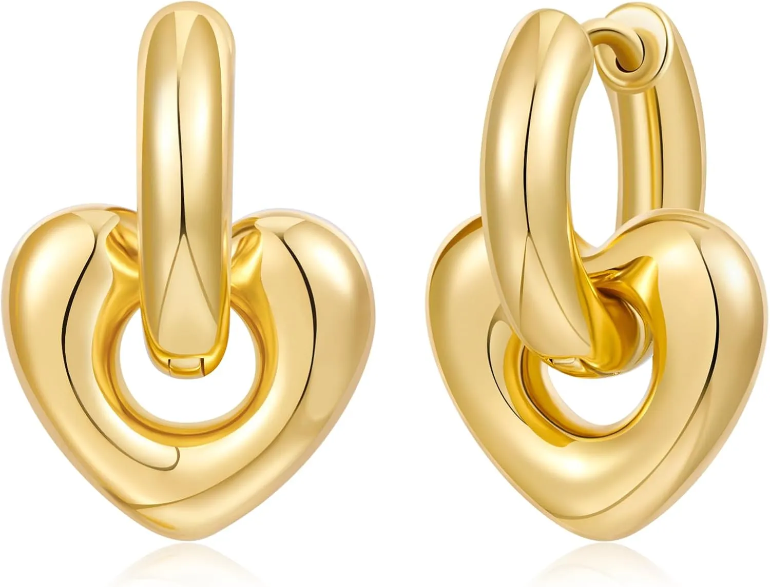 WOWORAMA Gold Heart Huggie Hoop Earrings for Women Trendy Puffy Chunky Heart Hoop Earrings Small Double Hoop Drop Earrings