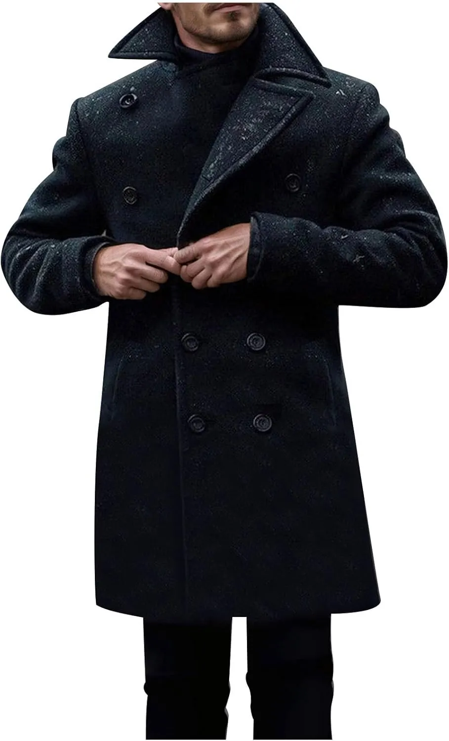 Xiaojmake Men's Double Breasted Peacoat Wool Blend Winter Warm Short Trench Coat Classic Notched Collar Business Overcoat