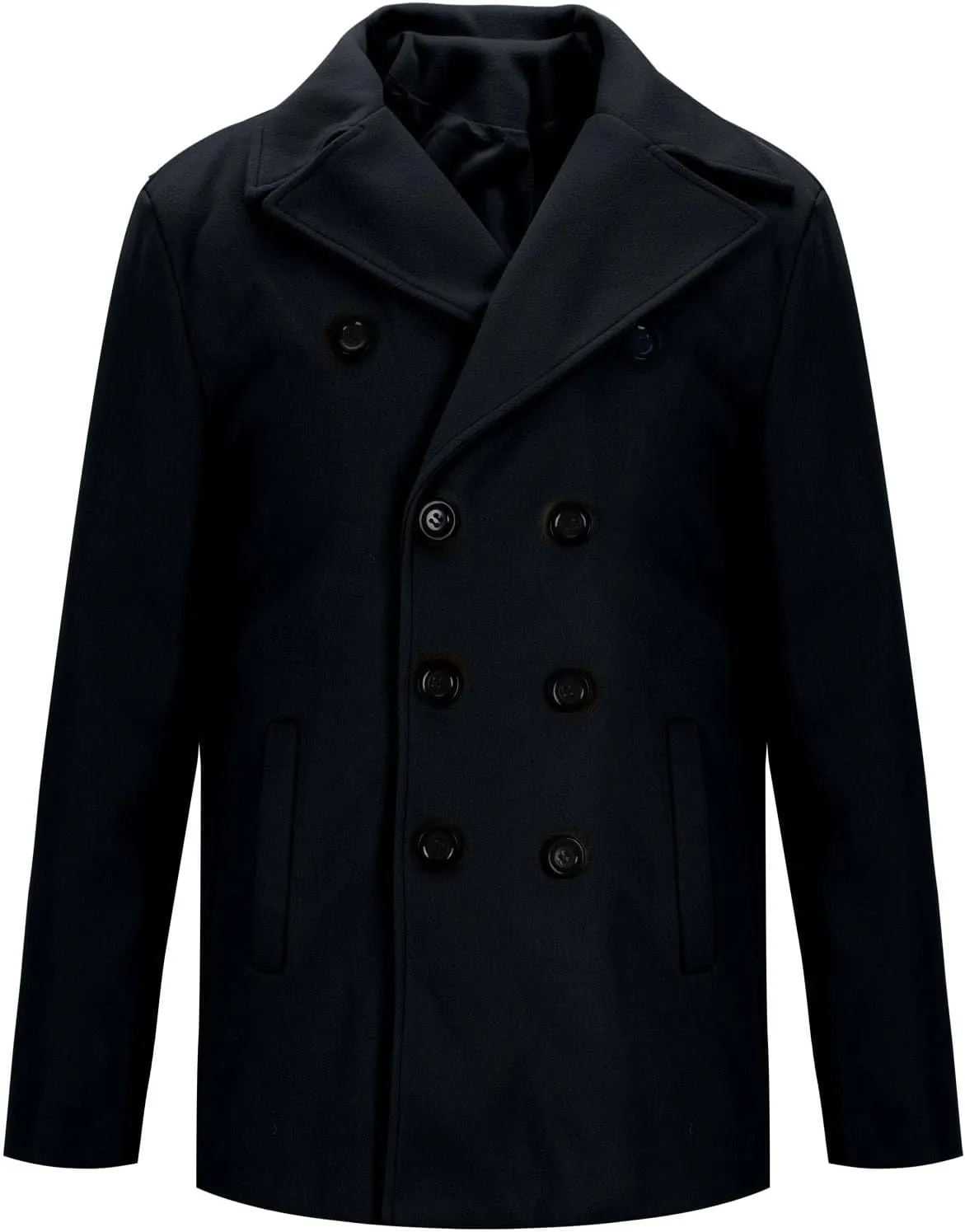 Xiaojmake Men's Double Breasted Peacoat Wool Blend Winter Warm Short Trench Coat Classic Notched Collar Business Overcoat