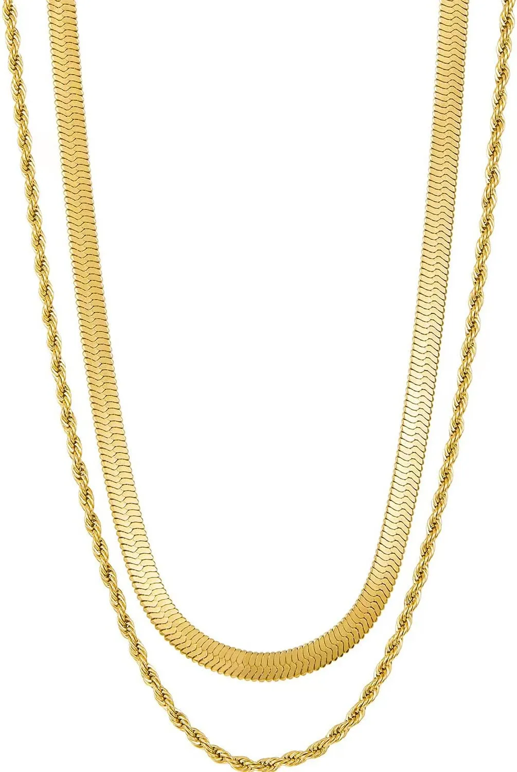 YADUDA Layered Chain Necklace Rope Chain Herringbone Necklace Ball Station 14k Gold Tarnish Resistant Dainty Layered Necklace Gift for Women