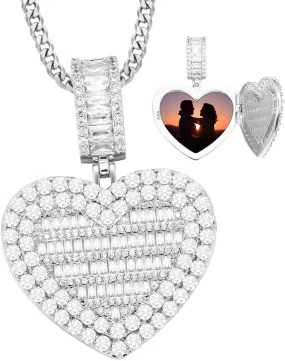 YIMERAIRE Personalized Picture Pendant Necklace Blank Picture Pendant Charm Iced Out Round Angel Wings Pendant with Rope Chain for Women and Men