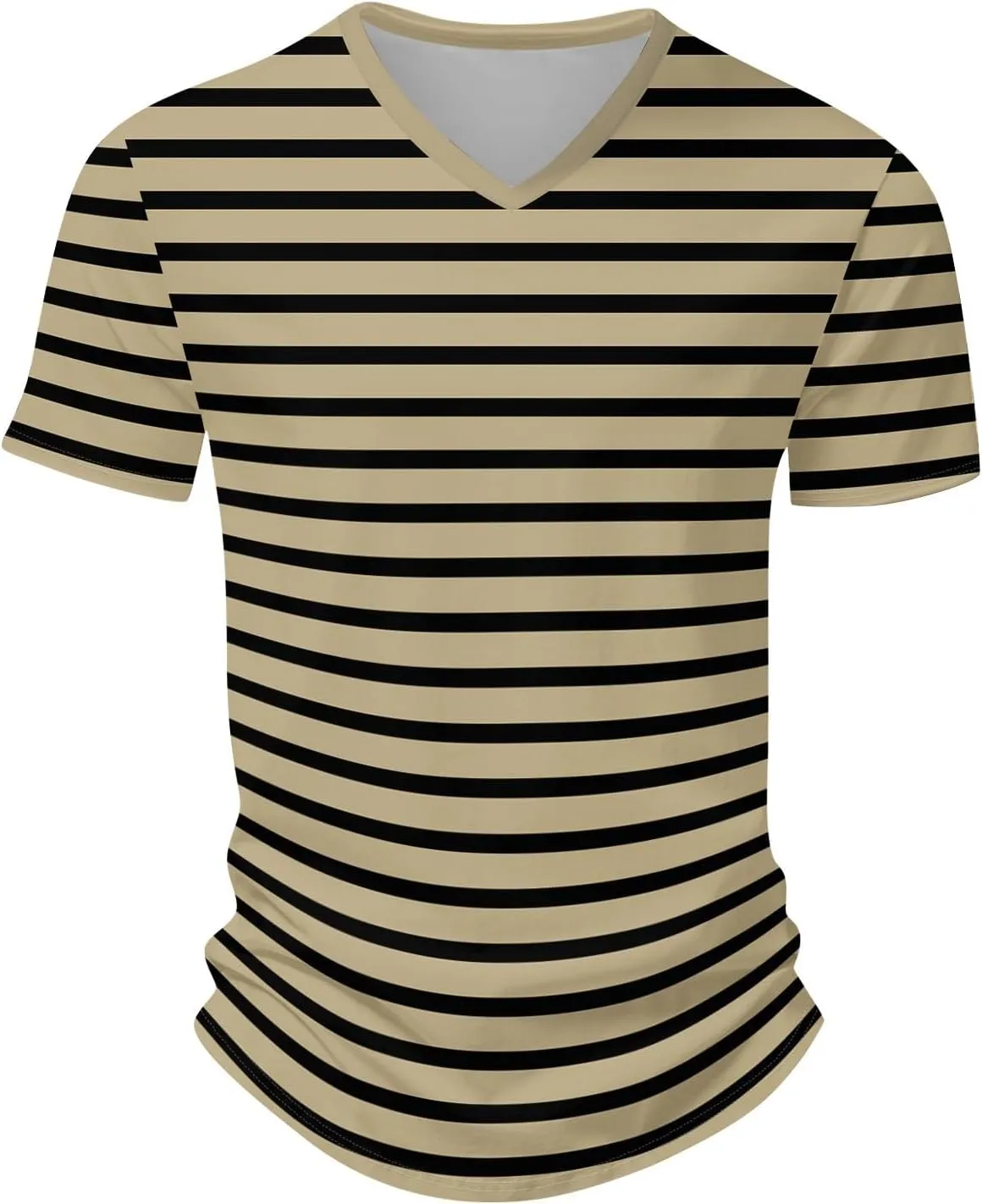 Ymosrh Men's Striped Shirt Short Sleeve V Neck Print T-Shirts Casual Summer Beach Tee Tops Shirts, S-3XL