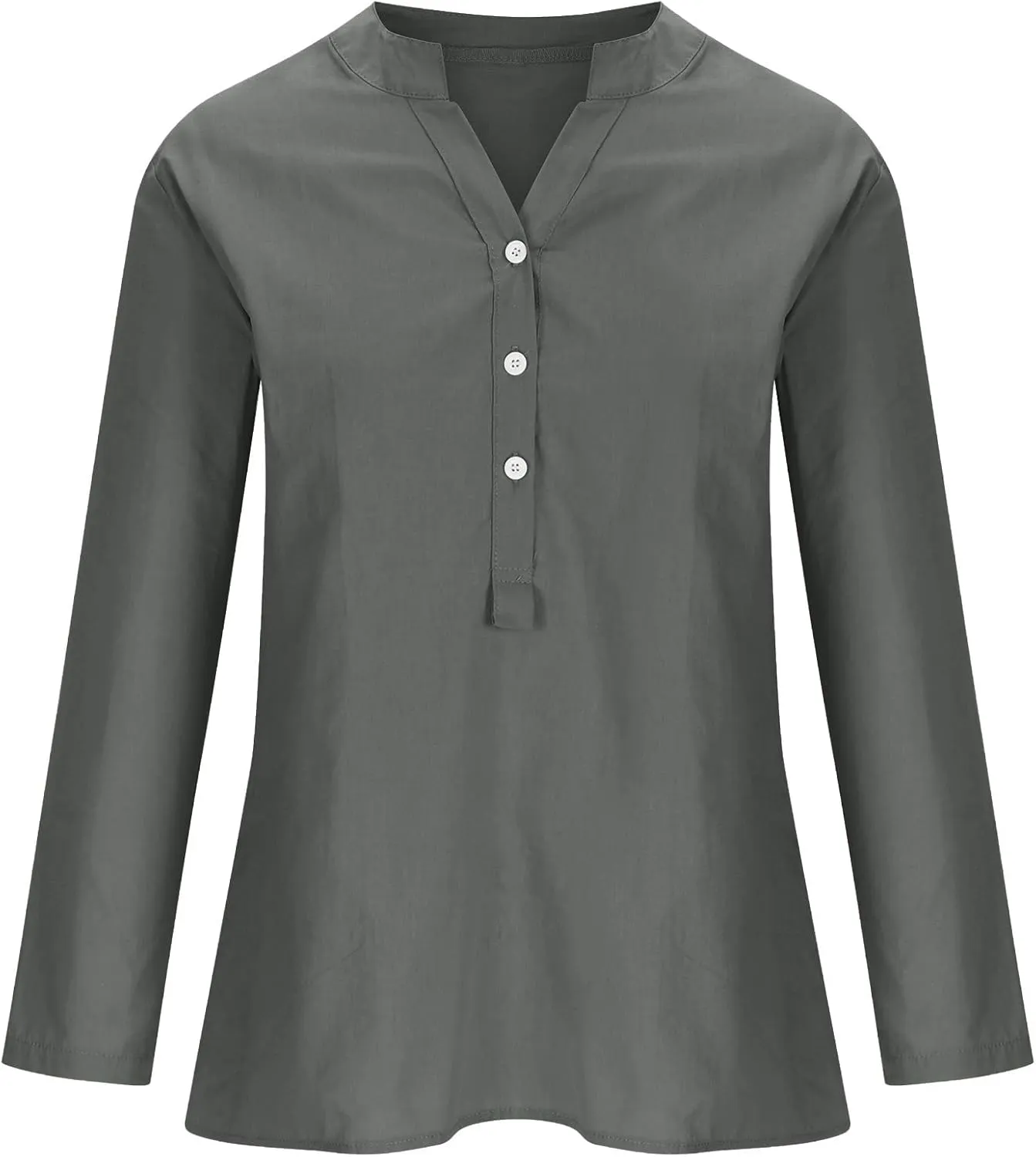 YZHM Womens Long Sleeve Blouses Cotton Linen Plus Size Tops V Neck Button Down Shirts Loose Tunic Tops Solid Trendy Tshirts