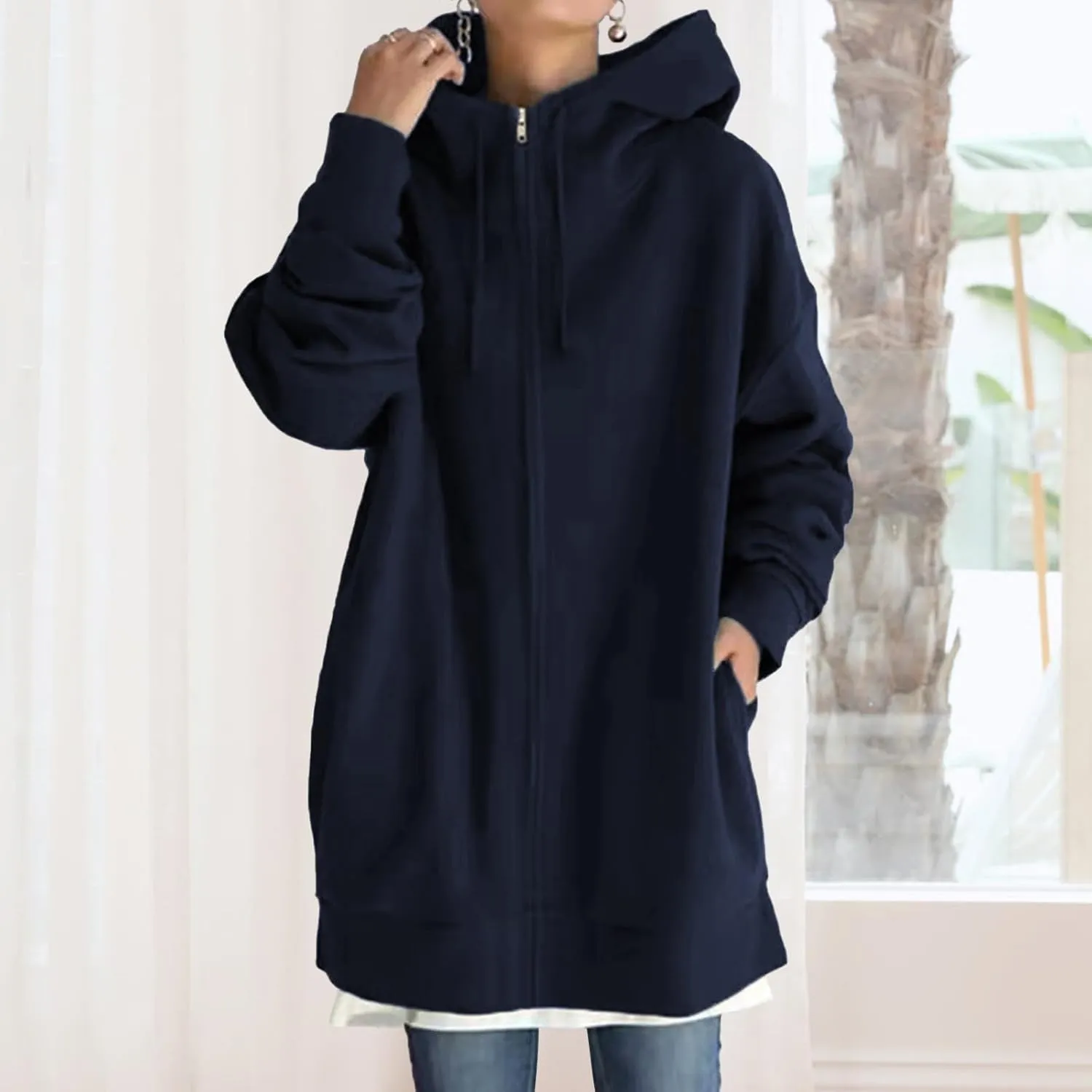 Zip Up Hoodies for Womens Fall Oversized Long Sleeve Hoodies Sweatshirts Casual Jacket Coats with Pockets