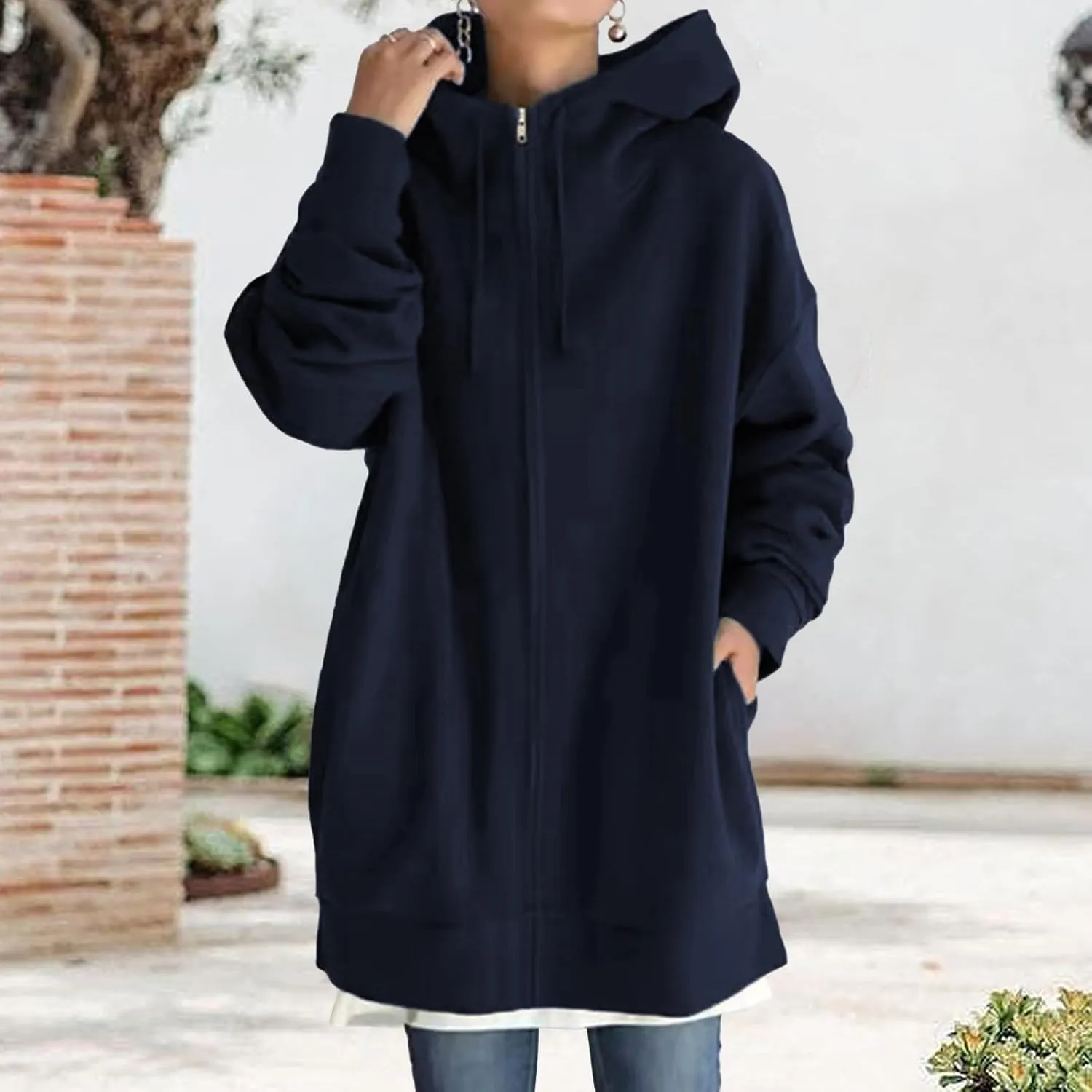 Zip Up Hoodies for Womens Fall Oversized Long Sleeve Hoodies Sweatshirts Casual Jacket Coats with Pockets